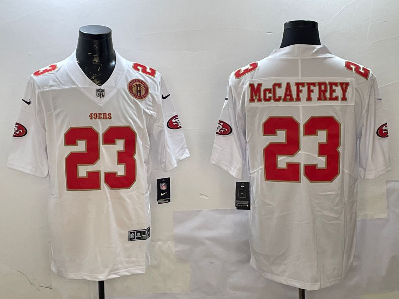 Men San Francisco 49ers #23 Mccaffrey White gold Fashion 2025 Nike Limited NFL Jersey style 6